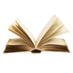Wall Mural - Open book with fanned-out aged pages on transparent background