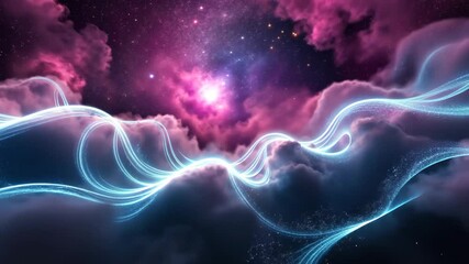 Poster - A purple and blue sky with a white line in the middle. The sky is filled with stars