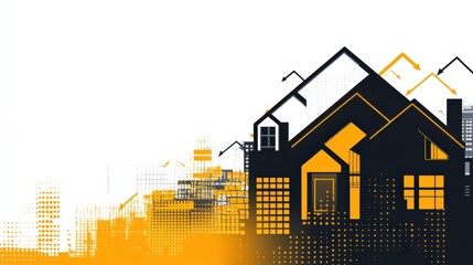 Aufkleber - Abstract illustration of modern houses with a gradient background showcasing urban development