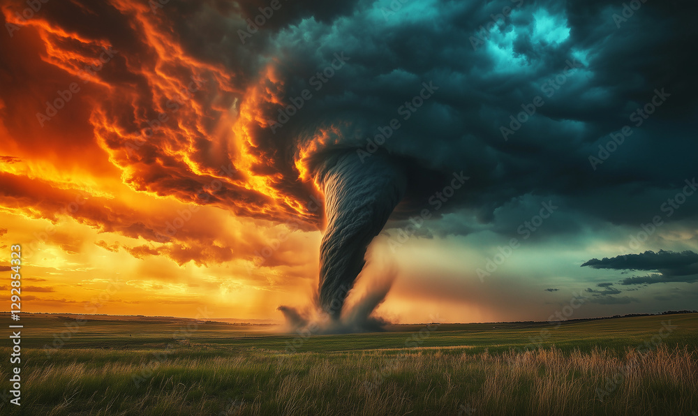 Violent Tornado Touching Down Near a Busy Town with a Dark Sky High ...