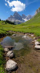 Poster -  mountain majesty with emerald lake and snow-capped peaks