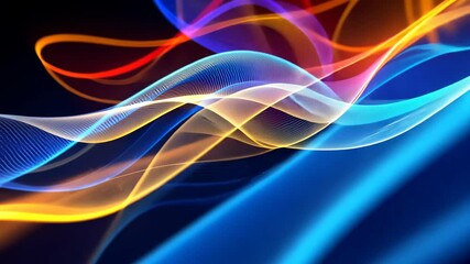 Poster - Vibrant neon light waves in dynamic flowing patterns over dark background