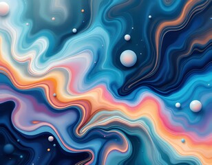 Aufkleber - An Abstract Cosmic Journey Through Swirling Colors and Floating Orbs in Space