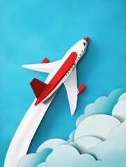 Aufkleber - Leadership concept showcased with a confident red and white airplane soaring through a bright blue sky, embodying ambition and vision. Generative AI
