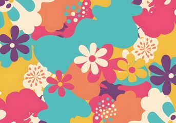 Aufkleber - A Vibrant Explosion of Colors in a Floral Pattern with Playful Shapes and Design Elements