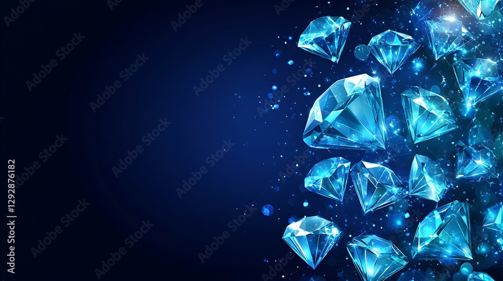 Sparkling Blue Diamonds Falling on Dark Blue Background Stock ...