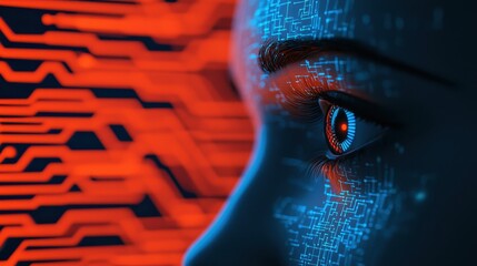 Poster - Futuristic Digital Eye with Circuit Patterns and Neon Lights Representing Technology and Innovation