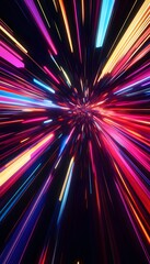 Poster - Abstract colorful light streaks converge towards a central vanishing point