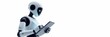 © Birdkab - Hovering robot with tablet, isolated white backdrop, robot, network