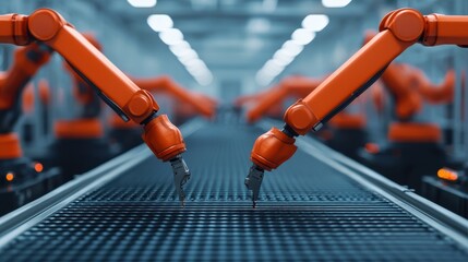 Poster - Robotic Arms Working on Assembly Line in Industrial Factory Setting with Advanced Automation Technology