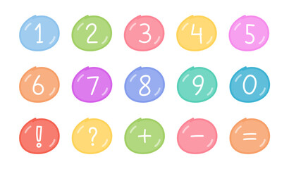 Wall Mural - Hand drawn numbers and symbols in colored cartoon circles, vector eps10 illustration