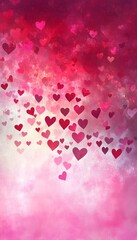 Poster - Illustration shows many pink and red hearts on gradient background