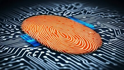 Poster - orange and blue fingerprint on circuit board