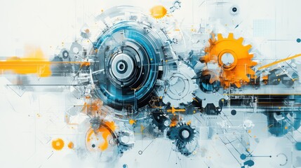 Poster - Abstract digital technology gears and circuits design.