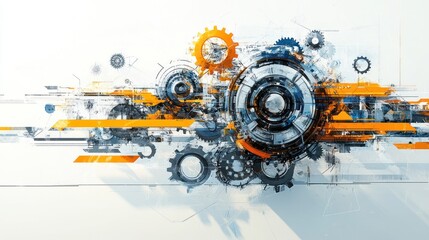 Poster - Abstract technological gears and mechanisms design.
