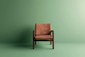 Poster - An elegant brown and wood chair against a green background