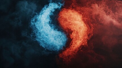 Poster - Vibrant Blue and Red Smoke Swirls Representing Passion and Calmness in Abstract Art