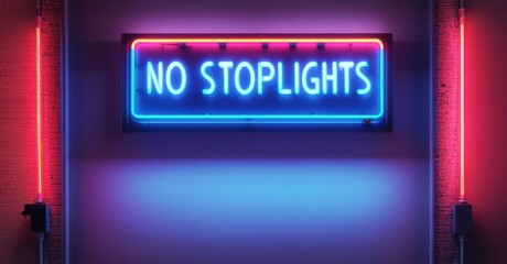 Canvas Print - Neon sign no stoplights empty city streets glowing road signs leading nowhere bright colorful realistic photo