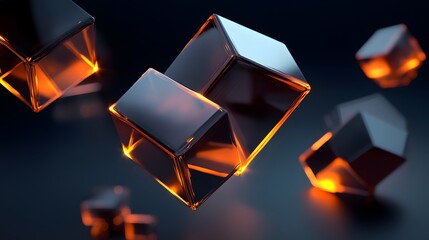 Poster - Abstract glowing cubes floating in dark space, futuristic design, digital art theme, ideal for tech and innovation concepts.