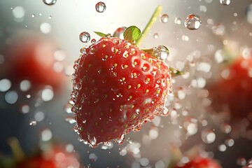 Wall Mural - Stunning Fresh Strawberry in Water Splash