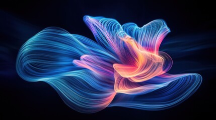 Poster - Flowing abstract light patterns digital art colorful waves dark background creative concepts
