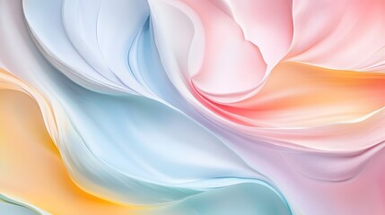 Poster - Colorful abstract waves, soft pastel swirls blending pink, blue, and yellow, ideal for backgrounds or creative projects.