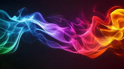 Poster - Colorful smoke wave design, vibrant flowing colors creating dynamic abstract patterns on a dark background, suitable for artistic projects.