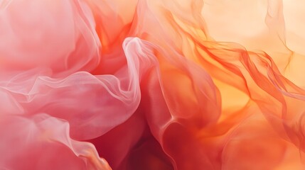 Poster - Colorful abstract waves, soft flowing fabric textures in vibrant pink and orange hues, evokes a sense of fluidity and warmth.