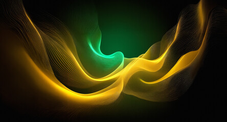 Wall Mural - abstract flowing waves of light, with vibrant yellow and green hues, gracefully curve and dance agai