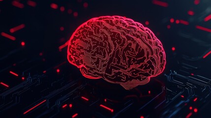 Poster - Abstract Digital Brain with Neon Circuit Patterns Representing Artificial Intelligence Concepts and Technology