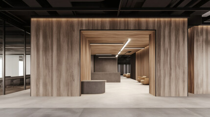 Poster - Modern office interior with wooden accents and minimalist design
