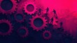 © Wan_photo - Abstract depiction of teamwork and collaboration with gears and figures in vibrant colors and modern design