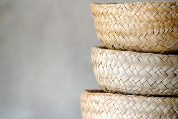 Wall Mural - Stacked Woven Baskets: Rustic Home Decor