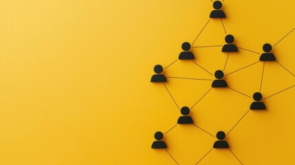 abstract representation of communication network with silhouettes and lines on a vibrant yellow back