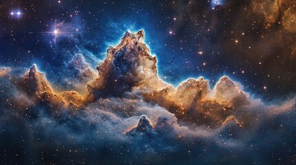 Wall Mural - soft, cloud-like nebula in a serene blue with hints of purple and white stars, tranquil and beautifu