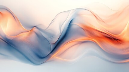 Poster - Abstract wavy lines in pastel blue and orange tones on a light background, representing fluid motion and tranquility. Modern art and design concept