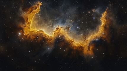Wall Mural - Golden nebula clouds with touches of white, giving a warm, radiant light amidst dark space 