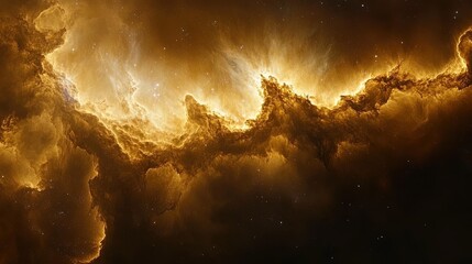 golden nebula clouds with touches of white, giving a warm, radiant light amidst dark space