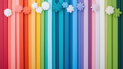 Poster - A minimalist abstract painting featuring bold stripes of rainbow colors, arranged in a geometric pattern, evoking feelings of joy, diversity, and inclusivity.
