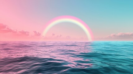Poster - A fading rainbow in the evening sky over a vast ocean, with the colorful hues blending into the horizon, creating a magical and ethereal seascape.