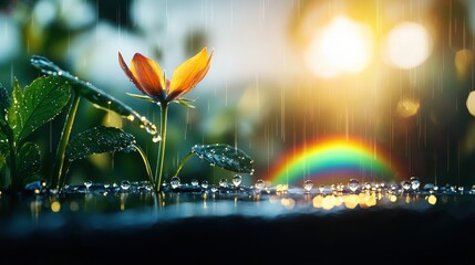 Poster - A close up shot of a windowpane with raindrops clinging to the surface, refracting sunlight and creating miniature rainbows, highlighting the beauty of everyday optics.