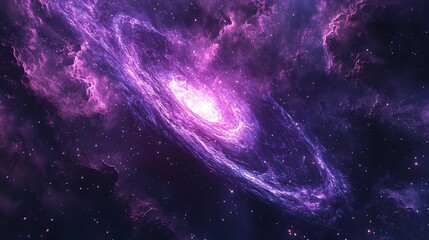 Wall Mural - Galaxy with swirling spiral arms and clusters of stars, radiating in a deep purple hue 