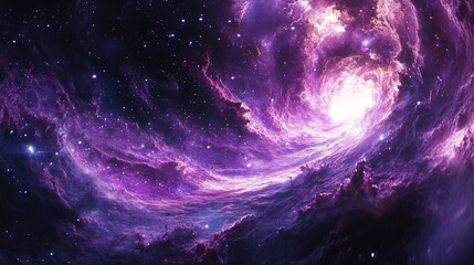 Wall Mural - Galaxy with swirling spiral arms and clusters of stars, radiating in a deep purple hue 