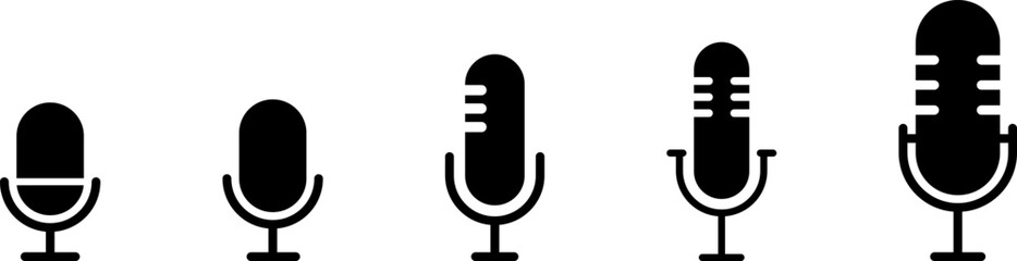 Fototapete - Microphone Icons set. Microphone sign, Mic, communications, radio, Podcast, microphone icon. Karaoke mic web and mobile app icons - Vector illustration symbol isolated on transparent background