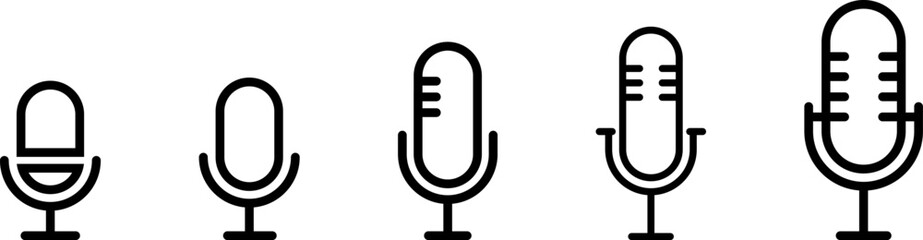 Fototapete - Microphone Icons set. Microphone sign, Mic, communications, radio, Podcast, microphone icon. Karaoke mic web and mobile app icons - Vector illustration symbol isolated on transparent background
