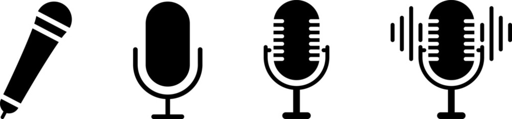 Fototapete - Microphone Icons set. Microphone sign, Mic, communications, radio, Podcast, microphone icon. Karaoke mic web and mobile app icons - Vector illustration symbol isolated on transparent background