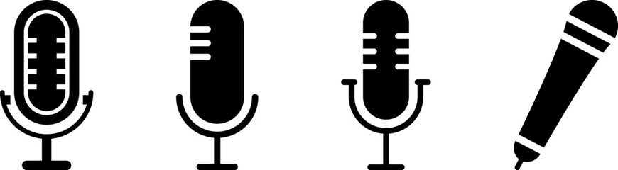 Fototapete - Microphone Icons set. Microphone sign, Mic, communications, radio, Podcast, microphone icon. Karaoke mic web and mobile app icons - Vector illustration symbol isolated on transparent background