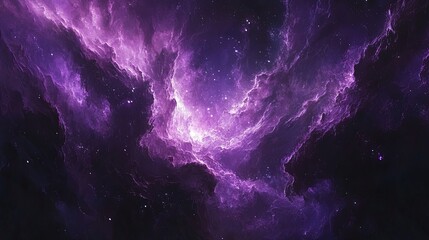Wall Mural - dark nebula scene with rich purple and black hues, dotted with glimmers of stars