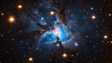 Wall Mural - bright nebula in shades of cyan and deep blue, glowing and full of scattered stars