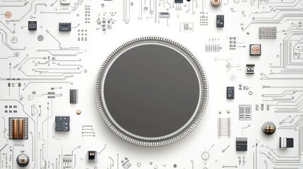 Poster - Blank circle on circuit board, tech background, mockup